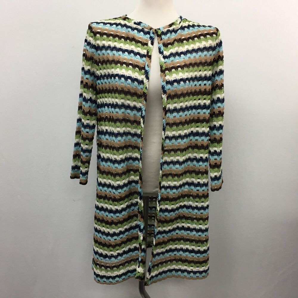 Peck & Peck Collection Women's Top‎ 6 Multi-color Teal Brown Cream Open Front